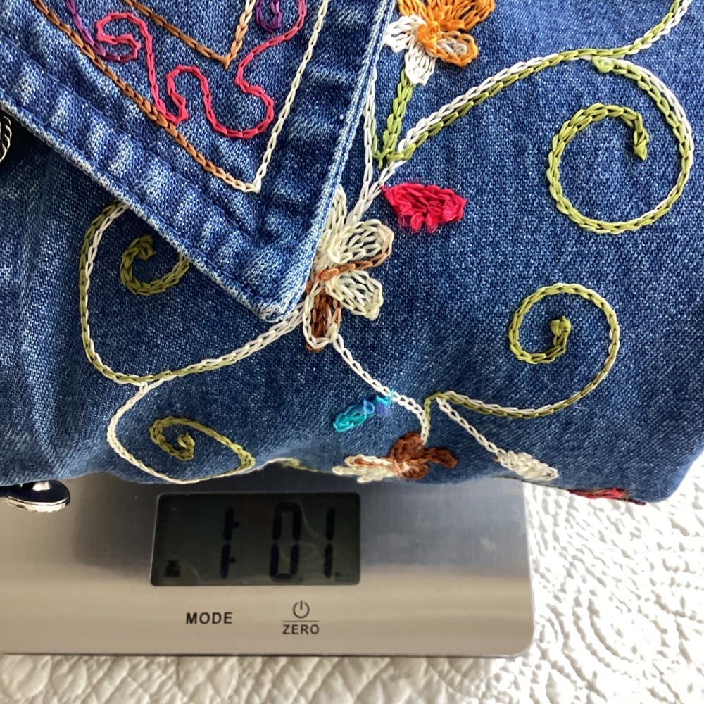 Denim Embroidered Flowers Jean Shirt Jacket Womens Size 1X Button Up Multicolor - Picture 14 of 14